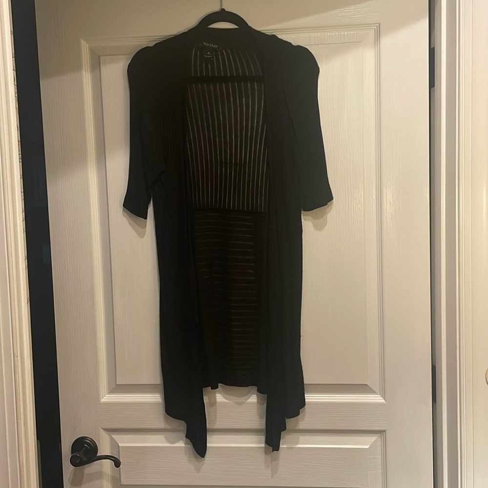 White House Black Market short sleeve cardigan, black ribbed.